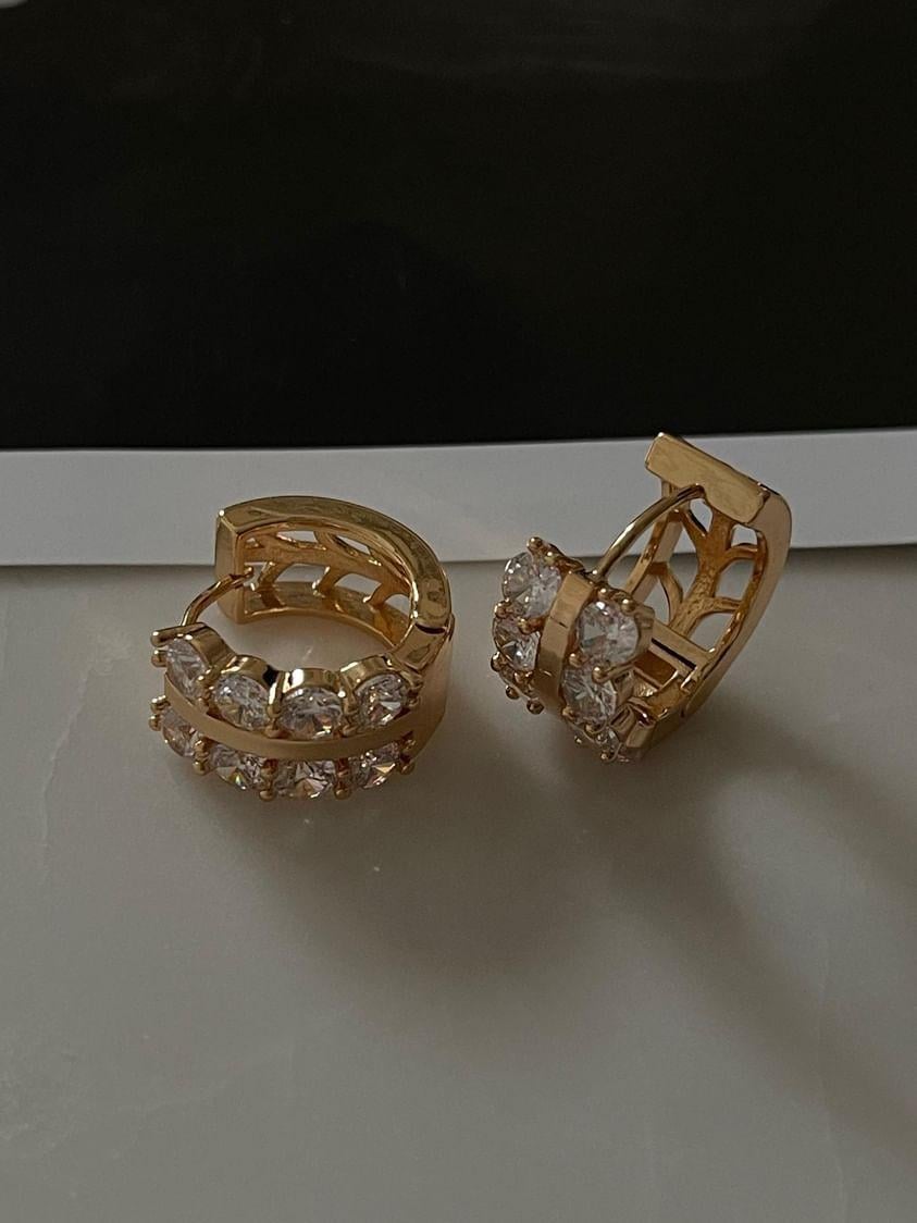 Özel Kaplama Gold Renk Zirkon Taşlı Luna Küpe (1.80 Cm)