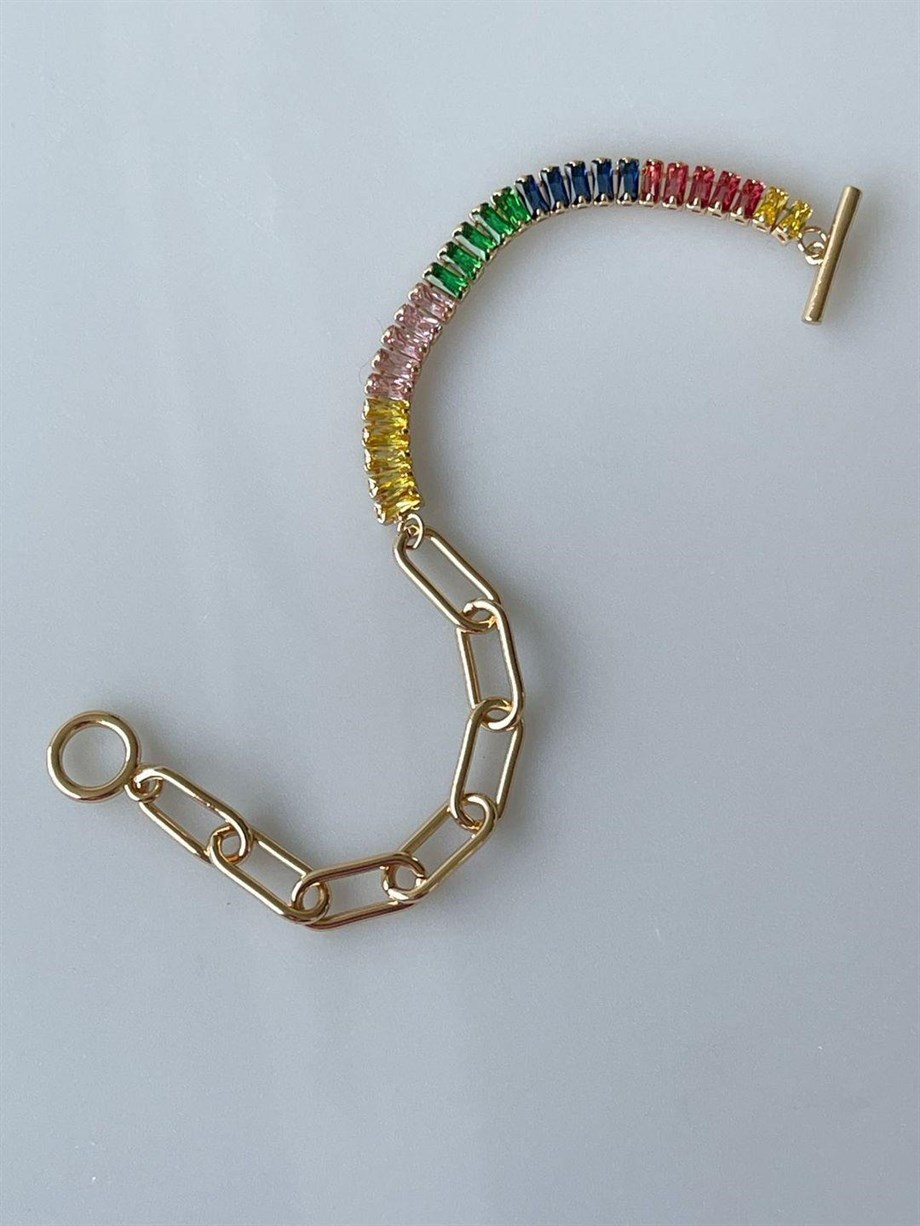 Özel Kaplama Gold Renkli Baget Tasarım Lena Bileklik (20 Cm)