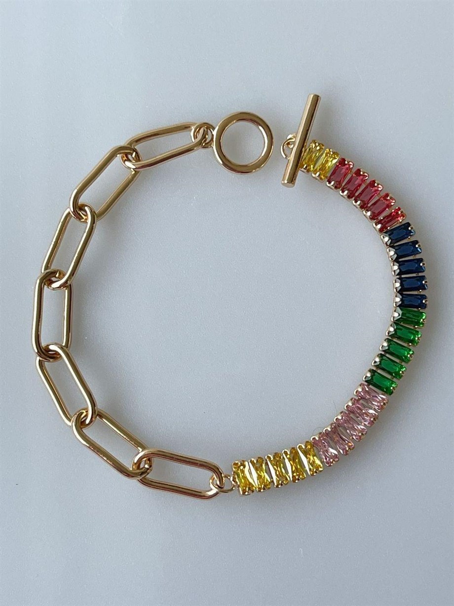 Özel Kaplama Gold Renkli Baget Tasarım Lena Bileklik (20 Cm)