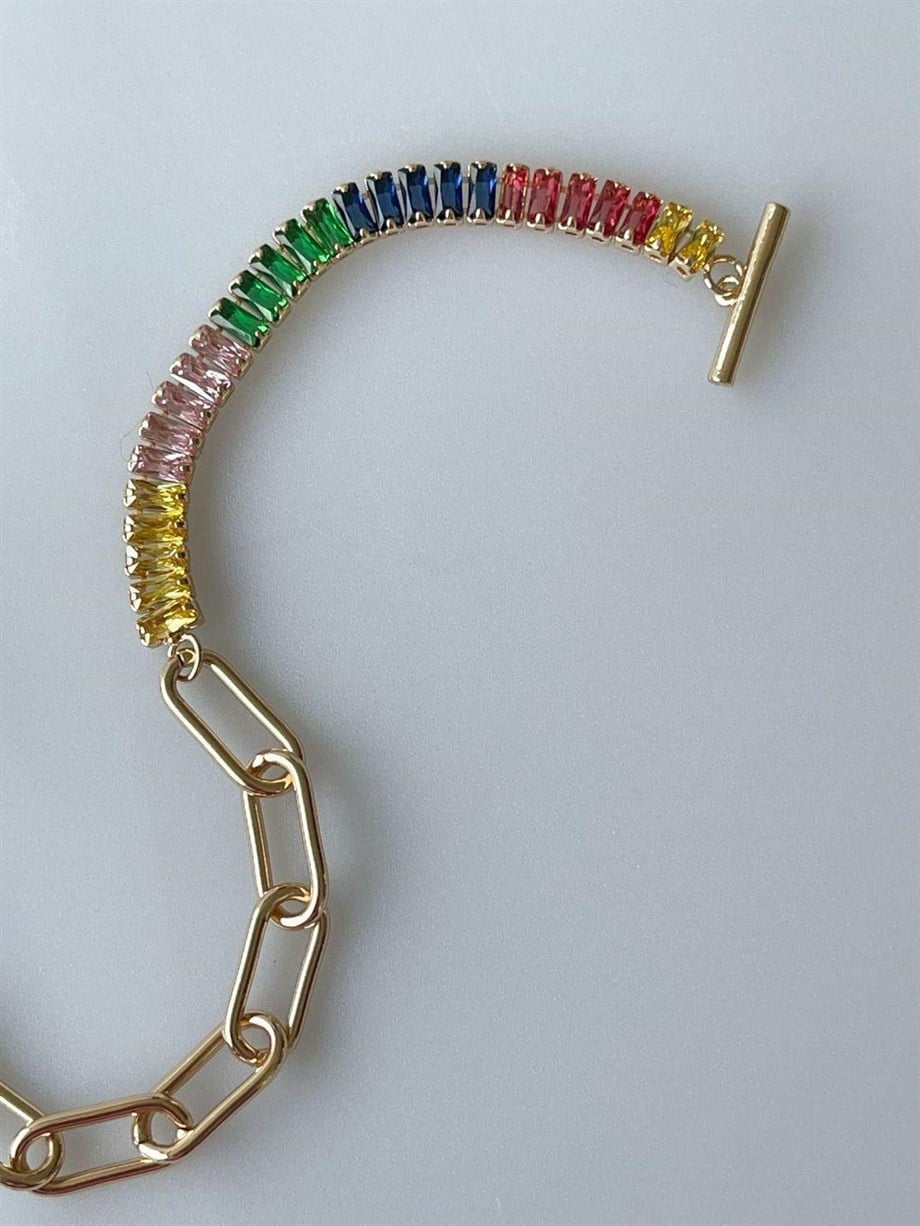 Özel Kaplama Gold Renkli Baget Tasarım Lena Bileklik (20 Cm)