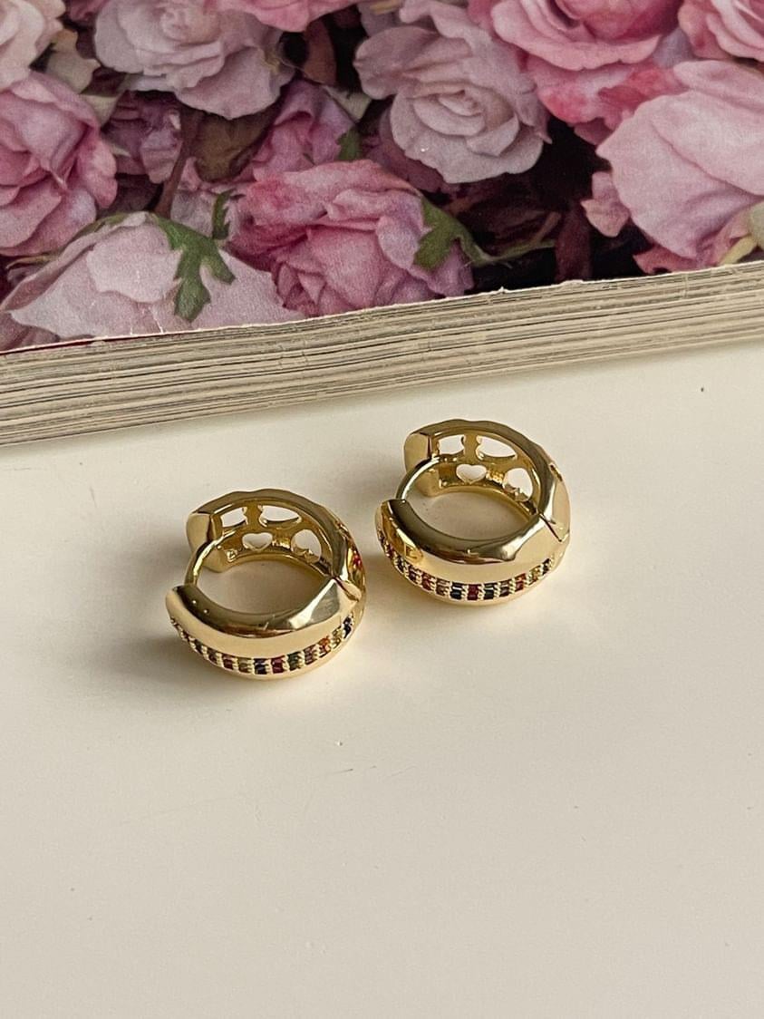 Özel Kaplama Gold Renkli Zirkon Taşlı Luna Küpe (1.90 Cm)