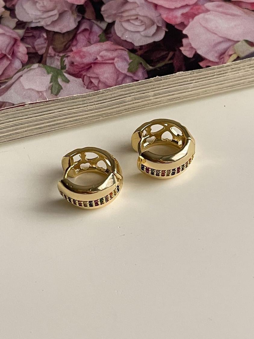 Özel Kaplama Gold Renkli Zirkon Taşlı Luna Küpe (1.90 Cm)