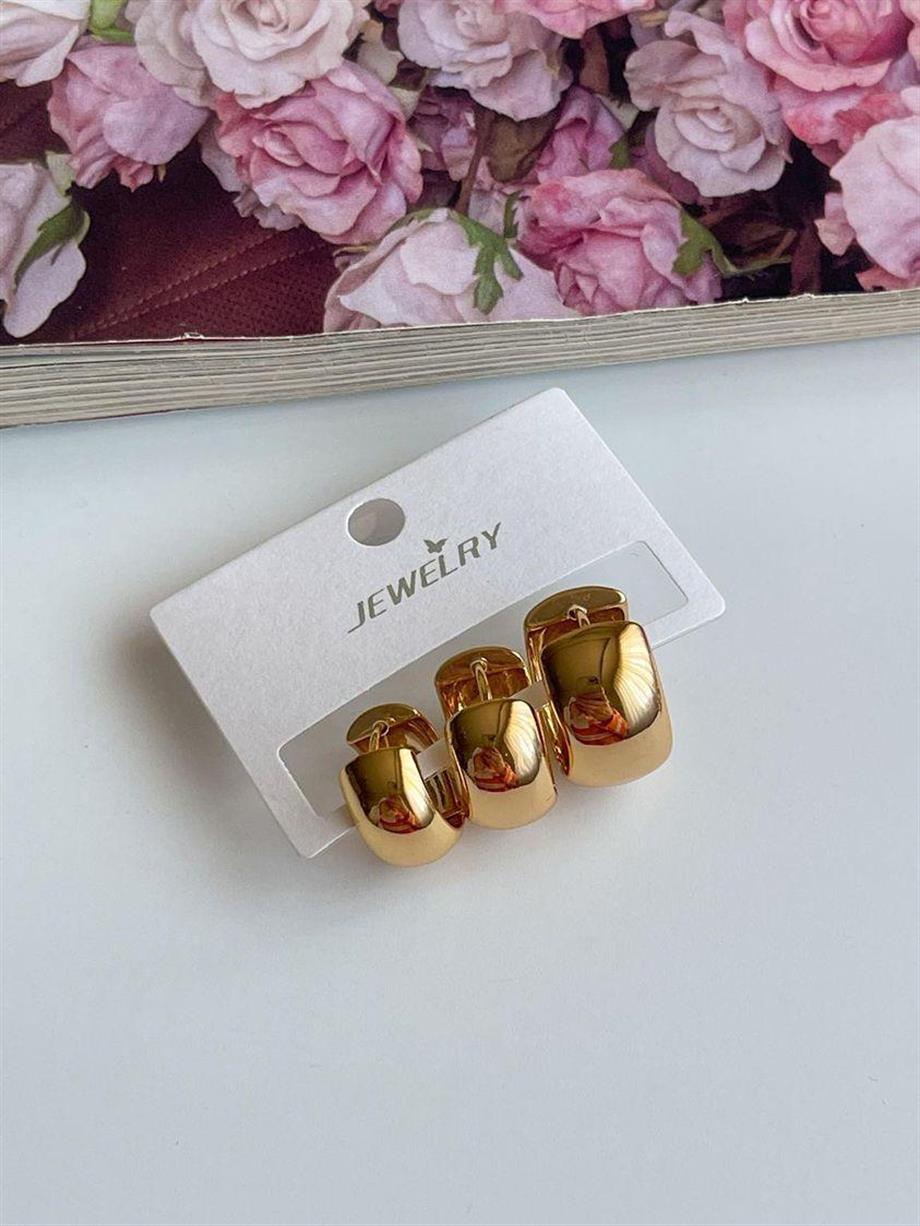 Özel Kaplama Gold Üçlü Halka Küpe Seti (1.5 Cm)