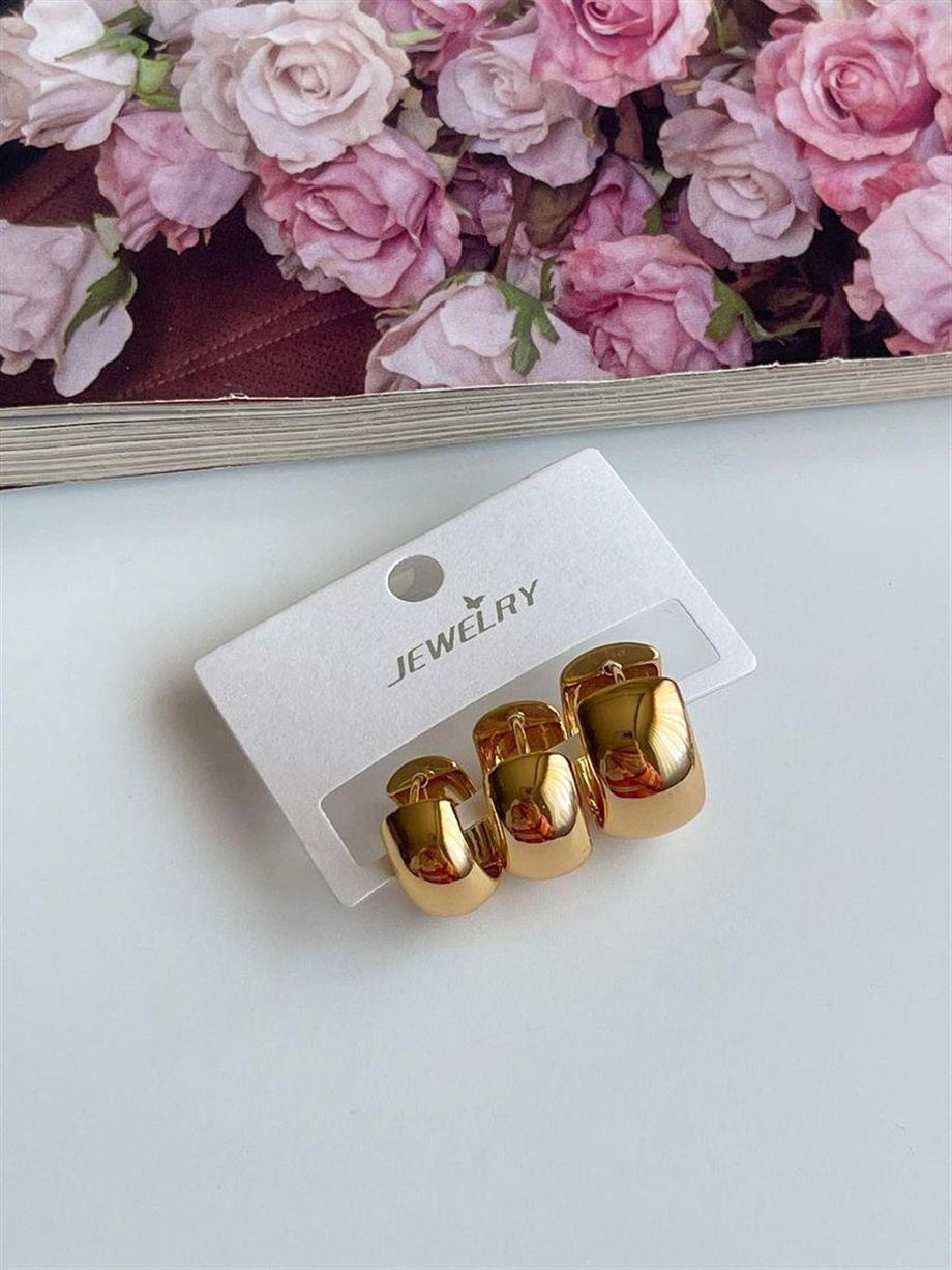 Özel Kaplama Gold Üçlü Halka Küpe Seti (1.5 Cm)