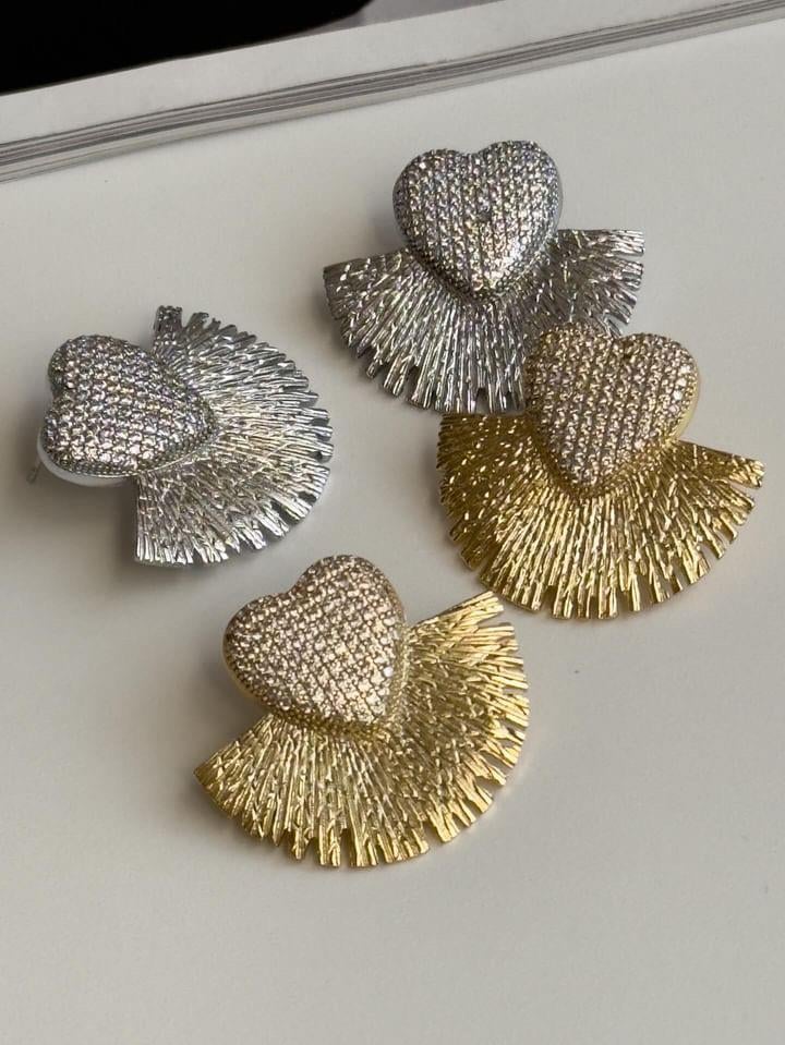 Özel Kaplama Gold Zirkon Kalp Vip Küpe (2.90 Cm)