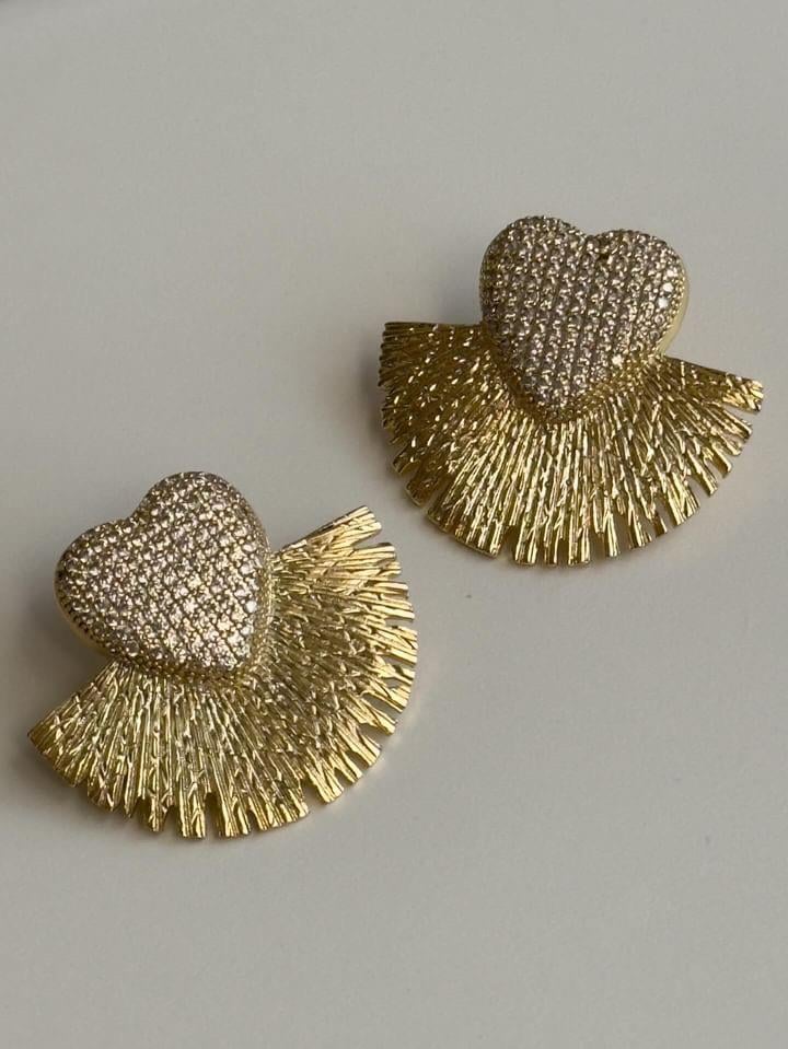 Özel Kaplama Gold Zirkon Kalp Vip Küpe (2.90 Cm)