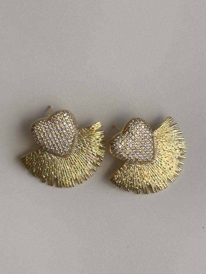 Özel Kaplama Gold Zirkon Kalp Vip Küpe (2.90 Cm)