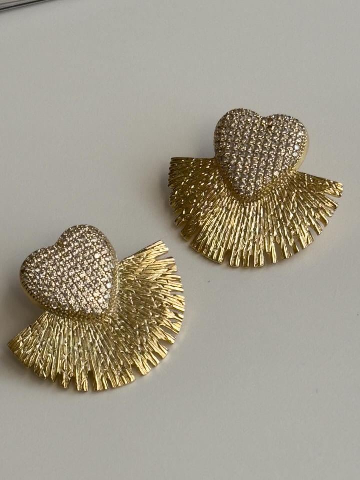 Özel Kaplama Gold Zirkon Kalp Vip Küpe (2.90 Cm)