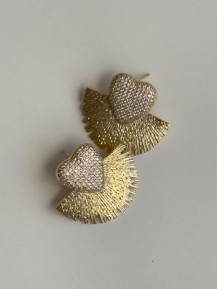 Özel Kaplama Gold Zirkon Kalp Vip Küpe (2.90 Cm)