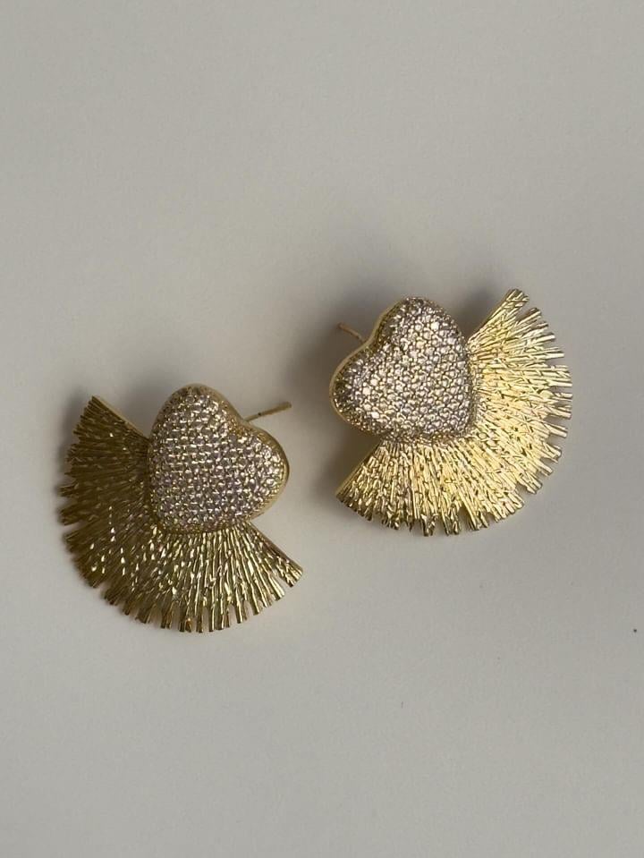 Özel Kaplama Gold Zirkon Kalp Vip Küpe (2.90 Cm)