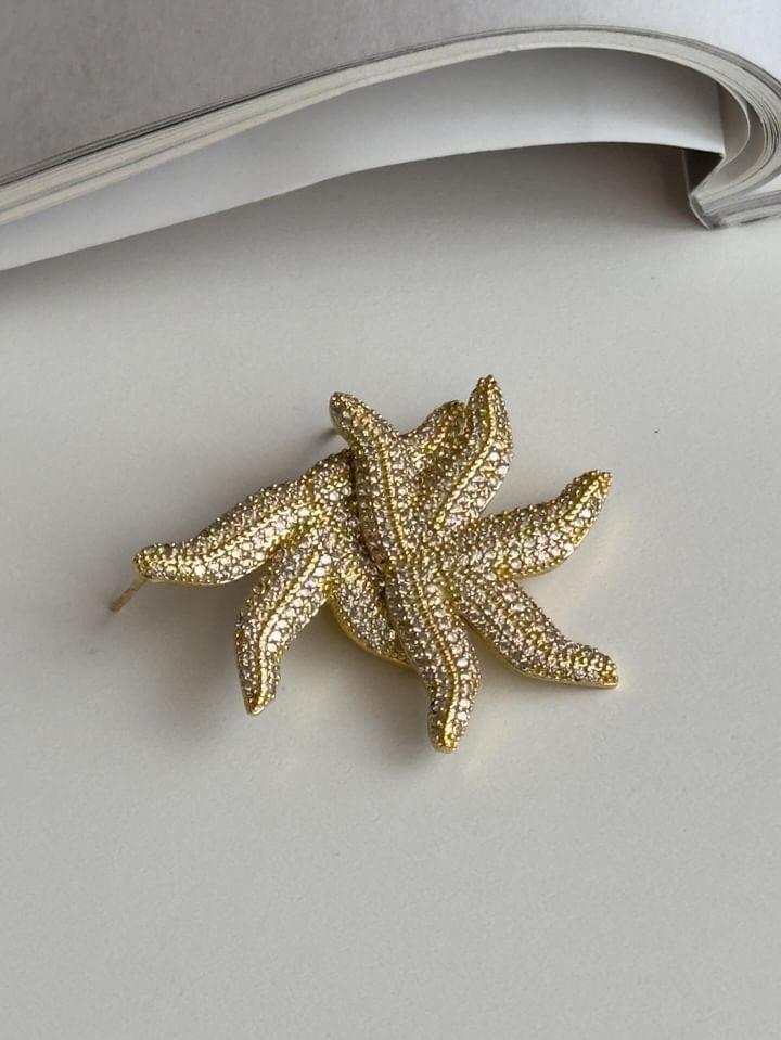 Özel Kaplama Gold Zirkon Taşlı Deniz Yıldızlı Vip Küpe (3 Cm)