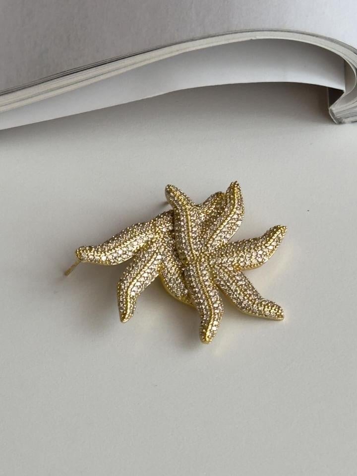 Özel Kaplama Gold Zirkon Taşlı Deniz Yıldızlı Vip Küpe (3 Cm)