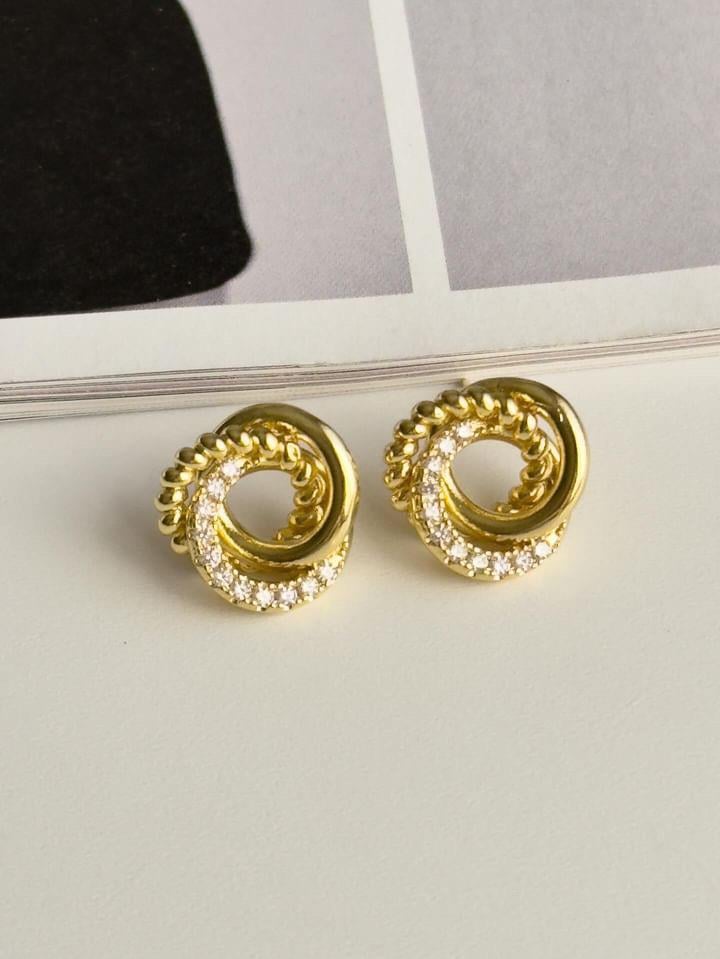 Özel Kaplama Gold Zirkon Taşlı Vintage Vip Küpe (1.60 Cm)