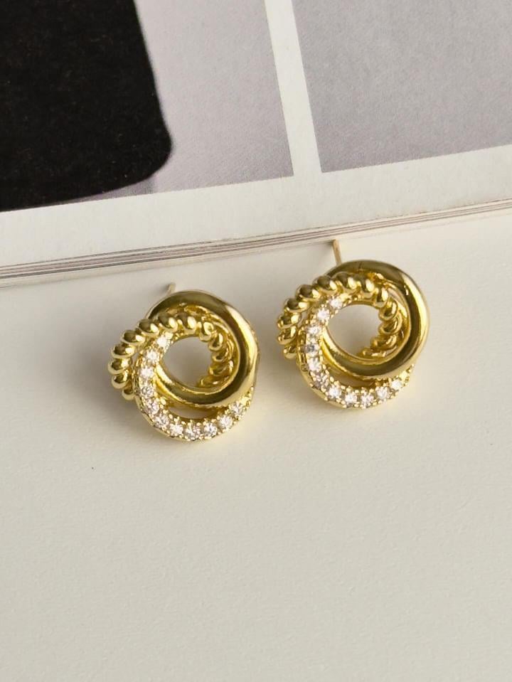 Özel Kaplama Gold Zirkon Taşlı Vintage Vip Küpe (1.60 Cm)