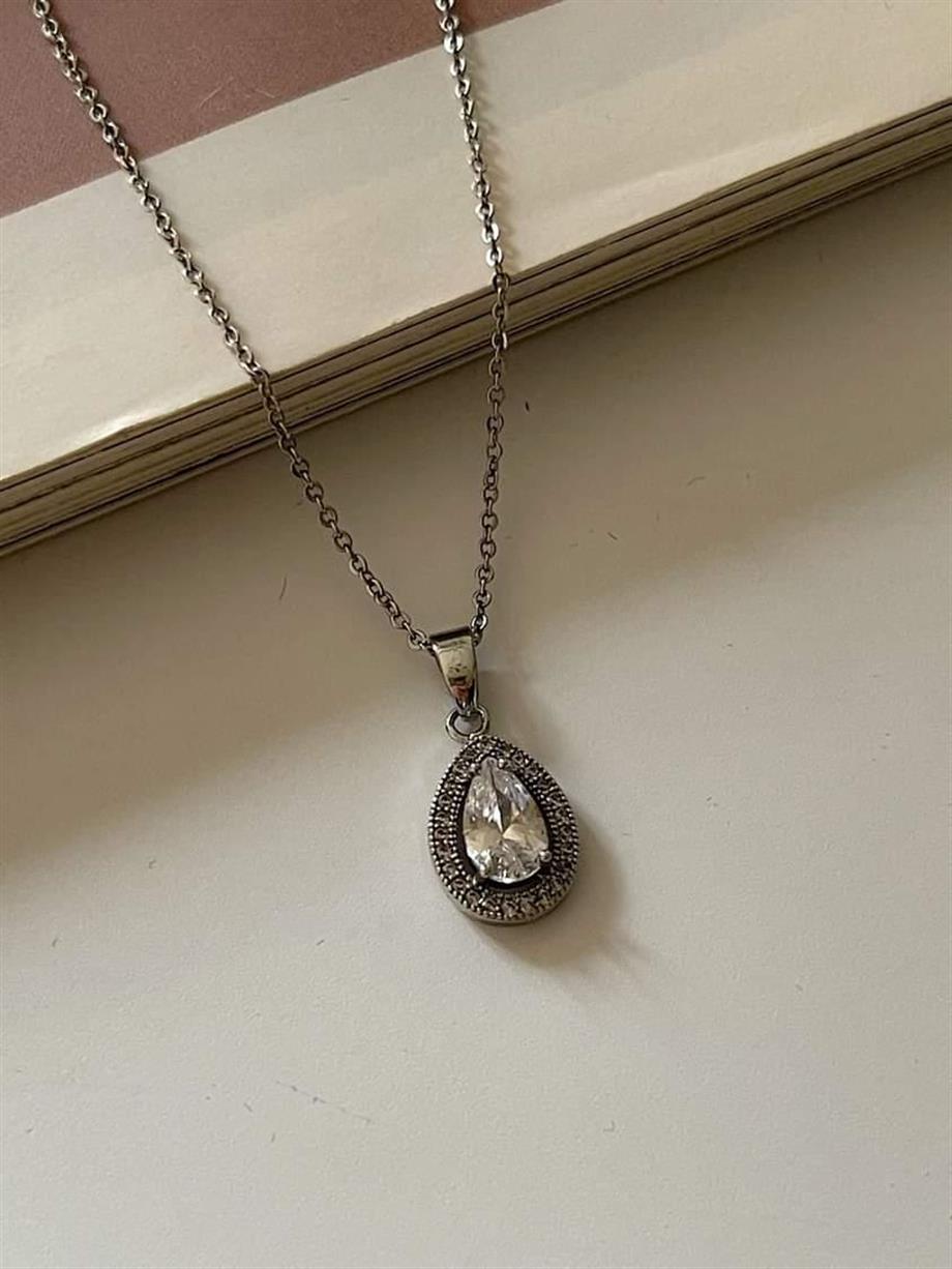 Özel Kaplama Gümüş Renk Baget Taşlı Kolye (46 Cm)