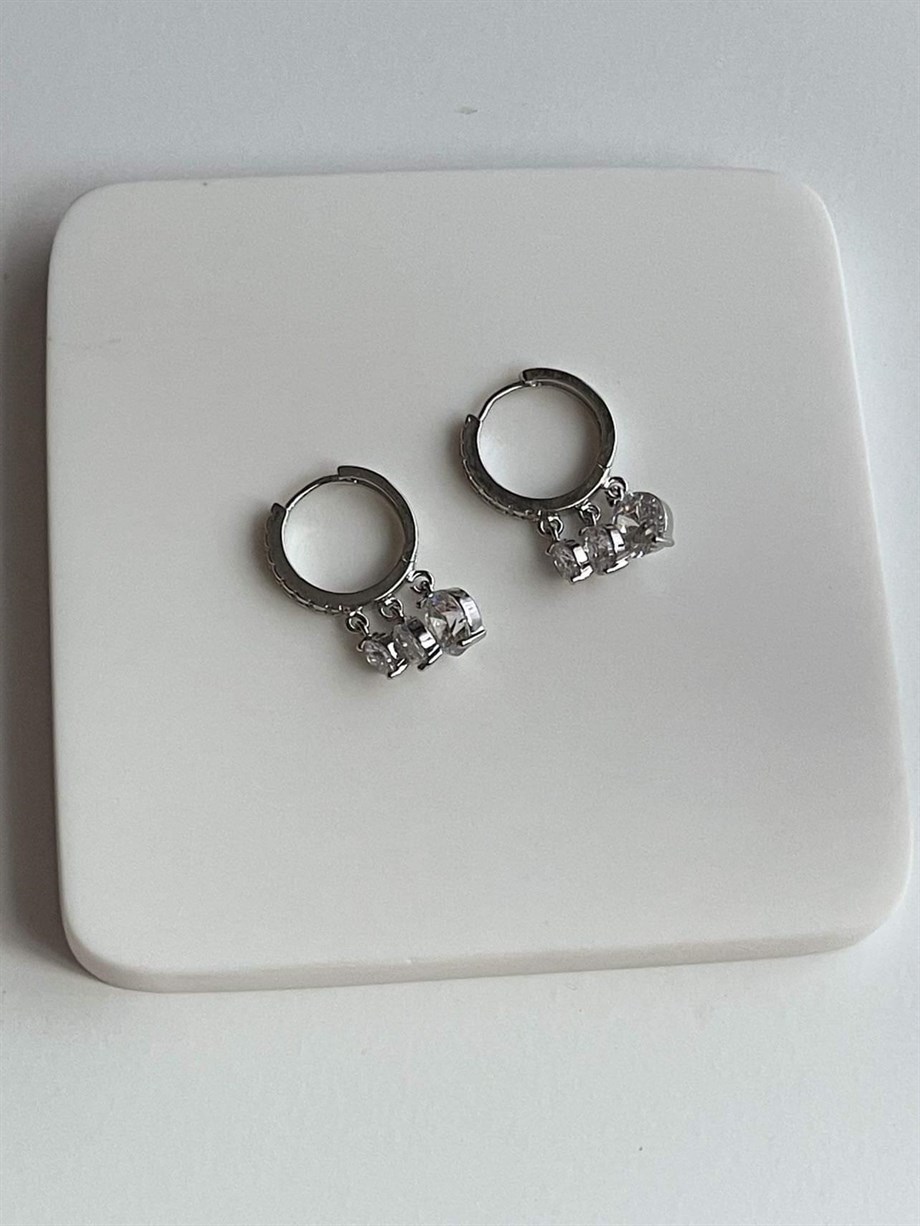 Özel Kaplama Gümüş Renk Baget Taşlı Shakira Küpe (2.5 Cm)