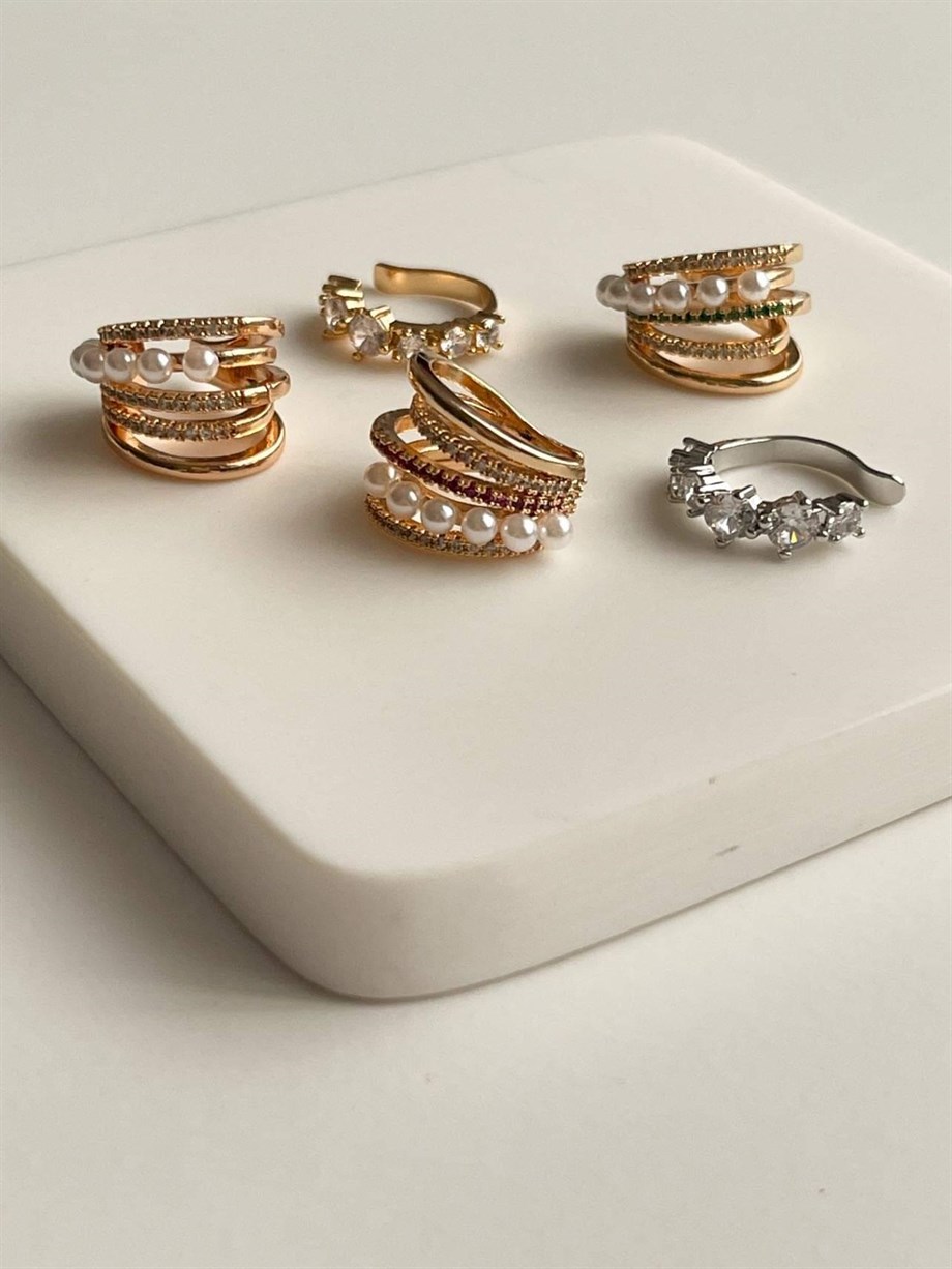 Özel Kaplama Gümüş Renk Baget Taşlı Tekli Ear Cuff Küpe(1.60 Cm)