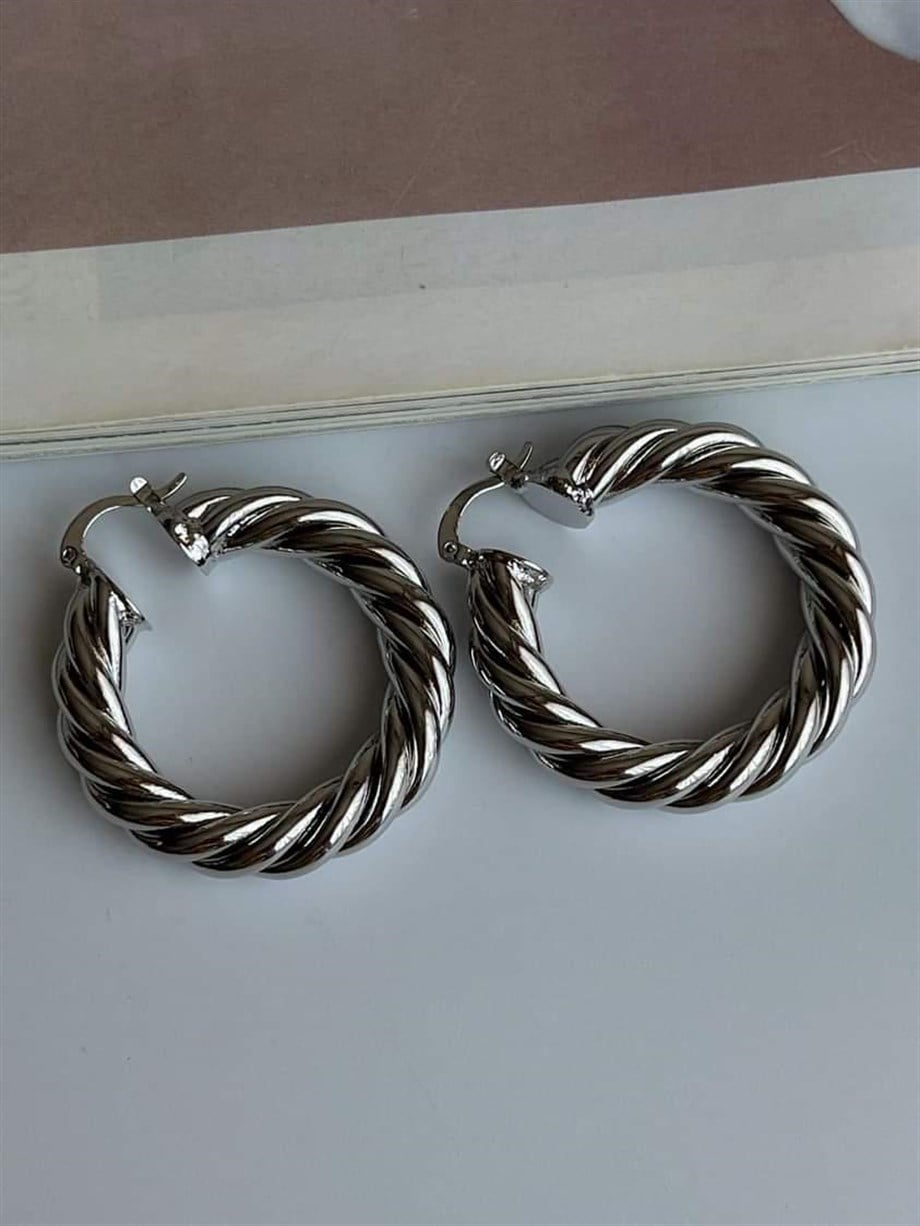 Özel Kaplama Gümüş Renk Burgu Küpe (4.10 Cm)