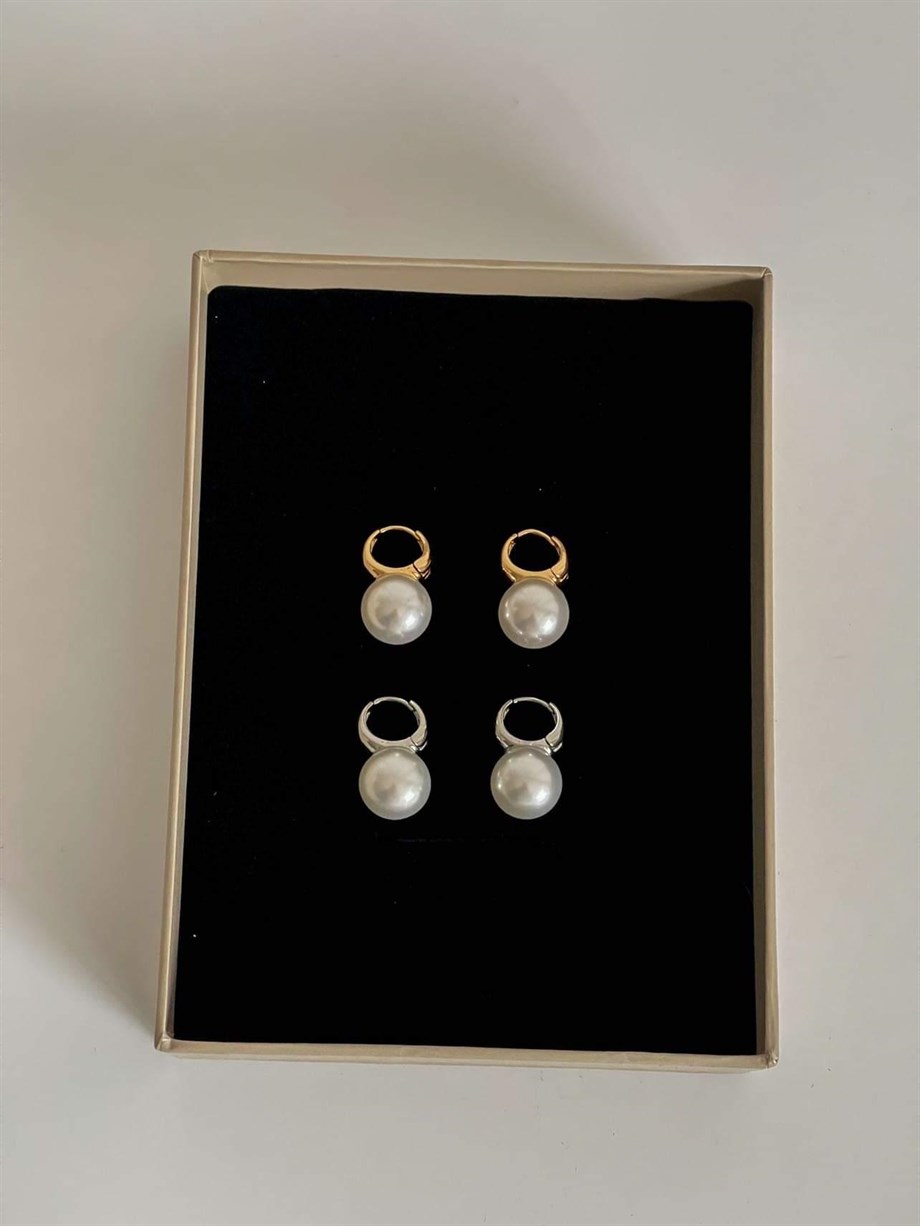 Özel Kaplama Gümüş Renk İncili Küpe (2 Cm)