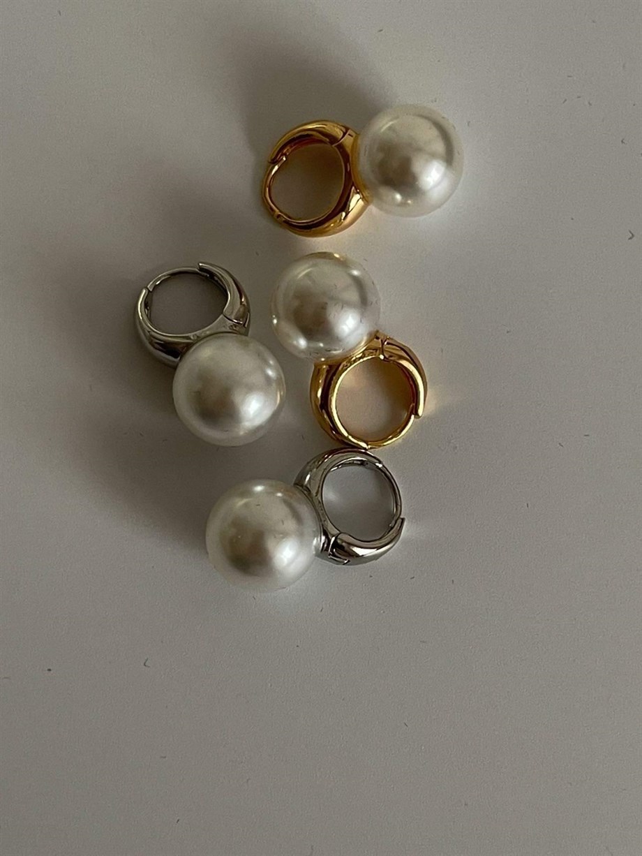 Özel Kaplama Gümüş Renk İncili Küpe (2 Cm)
