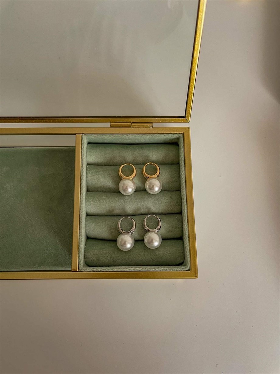 Özel Kaplama Gümüş Renk İncili Küpe (2 Cm)