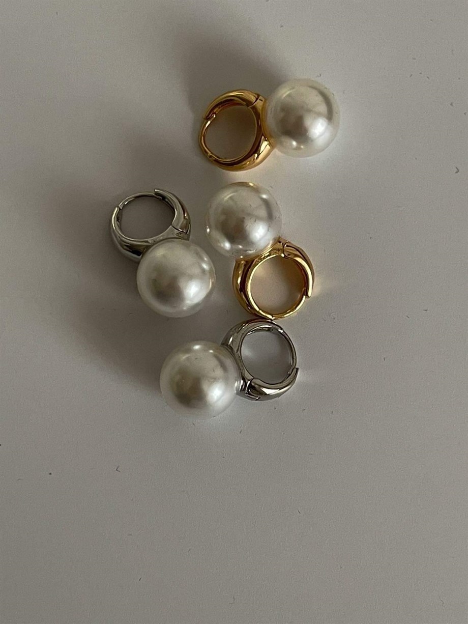 Özel Kaplama Gümüş Renk İncili Küpe (2 Cm)