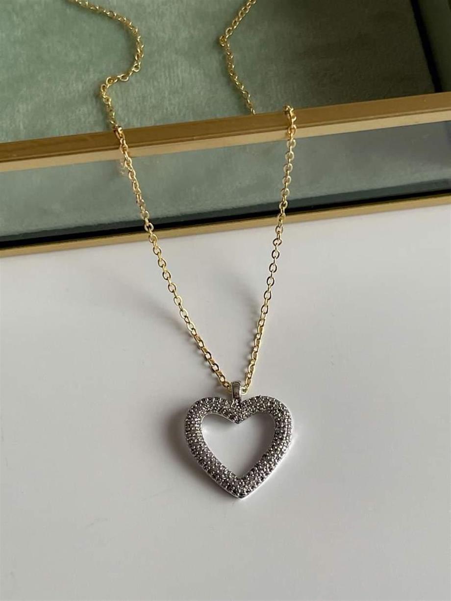 Özel Kaplama Gümüş Renk Kalp Gold Zincirli Kolye (48 Cm)