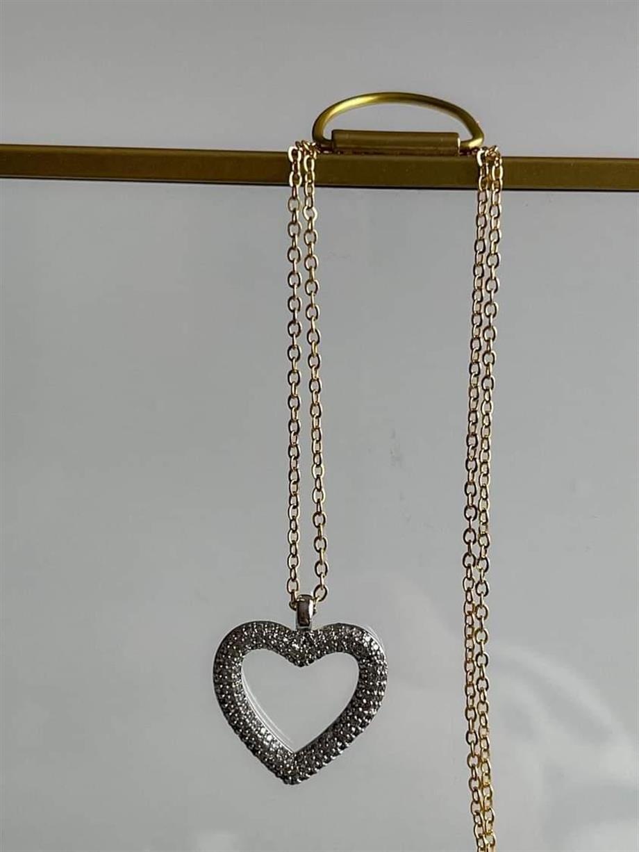 Özel Kaplama Gümüş Renk Kalp Gold Zincirli Kolye (48 Cm)