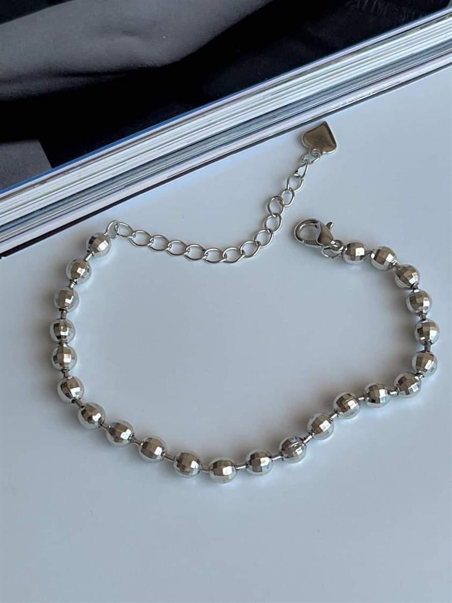 Özel Kaplama Gümüş Renk Topçuklu Bileklik (24 Cm)