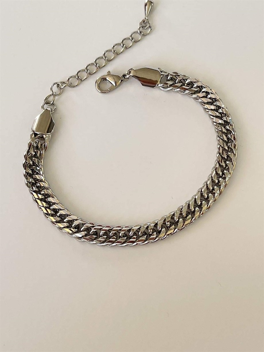 Özel Kaplama Gümüş Renk Unisex Bileklik (24 Cm)