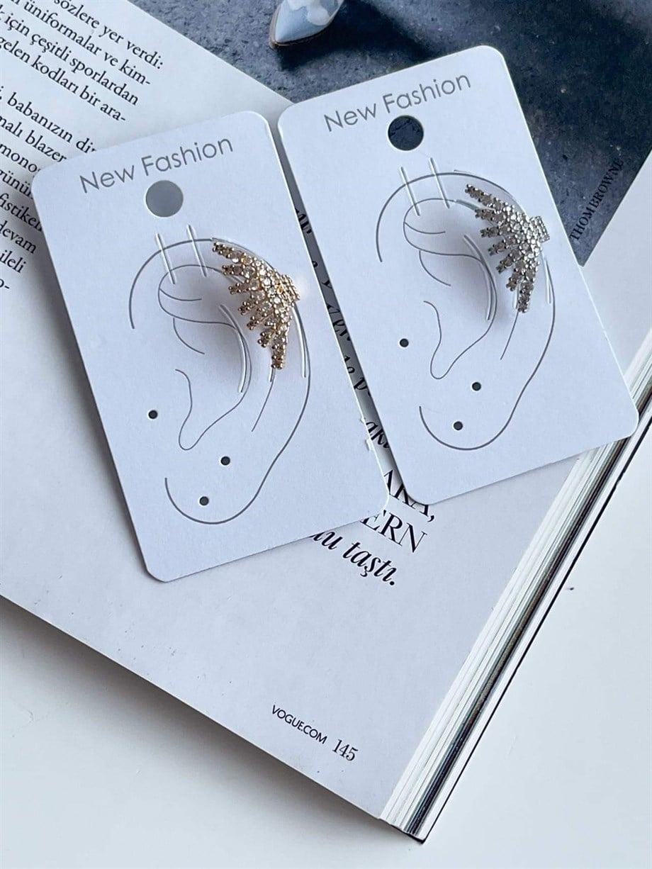 Özel Kaplama Gümüş Renk Zirkon Taşlı Ear Cuff Tekli Küpe (2.20 Cm)