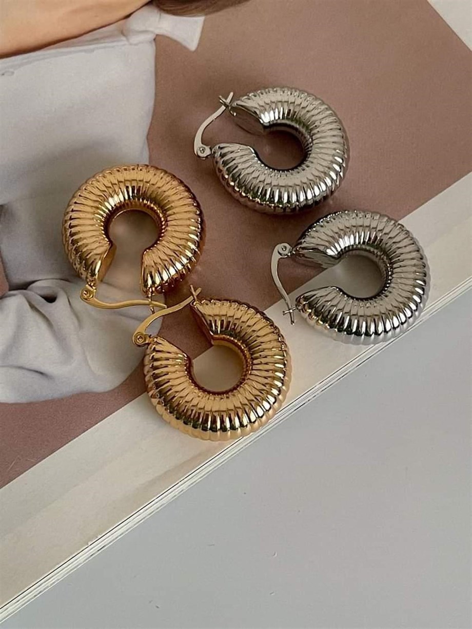 Özel Kaplama İçi Boş Hafif Midye Küpe (3 Cm)