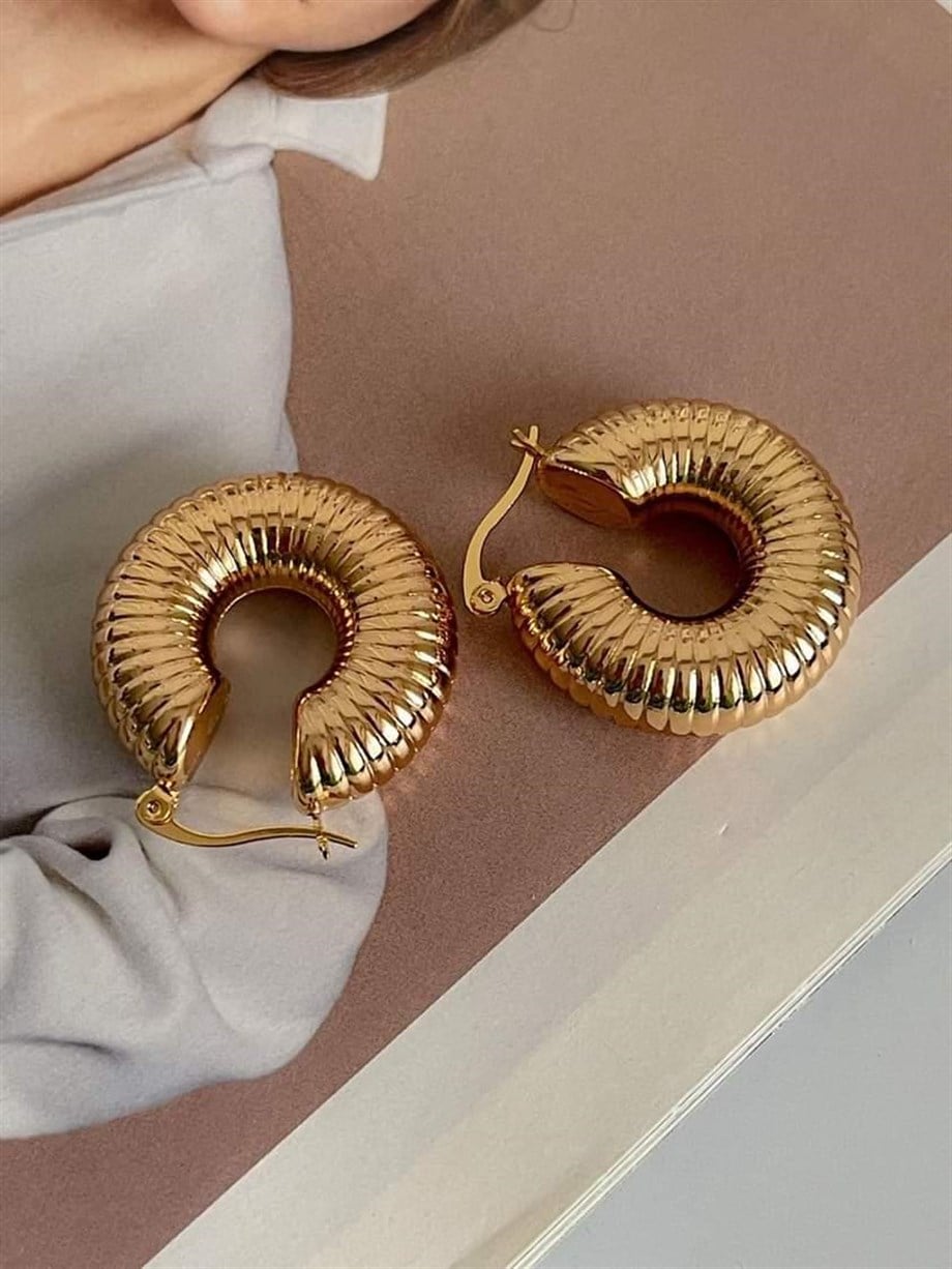Özel Kaplama İçi Boş Hafif Midye Küpe (3 Cm)