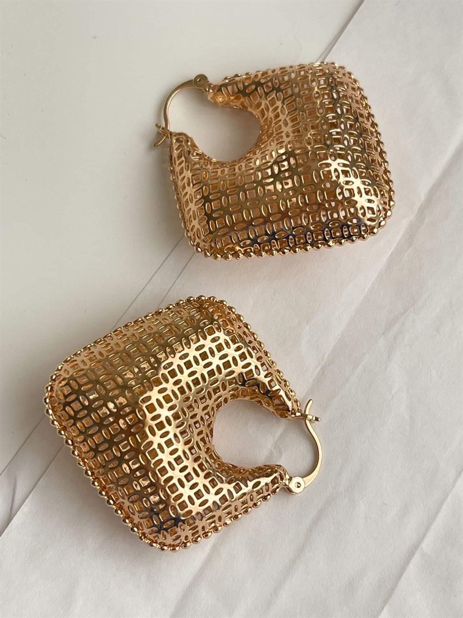 Özel Kaplama İçi Boş Hafif Vintage Desenli Küpe (4.5 Cm)