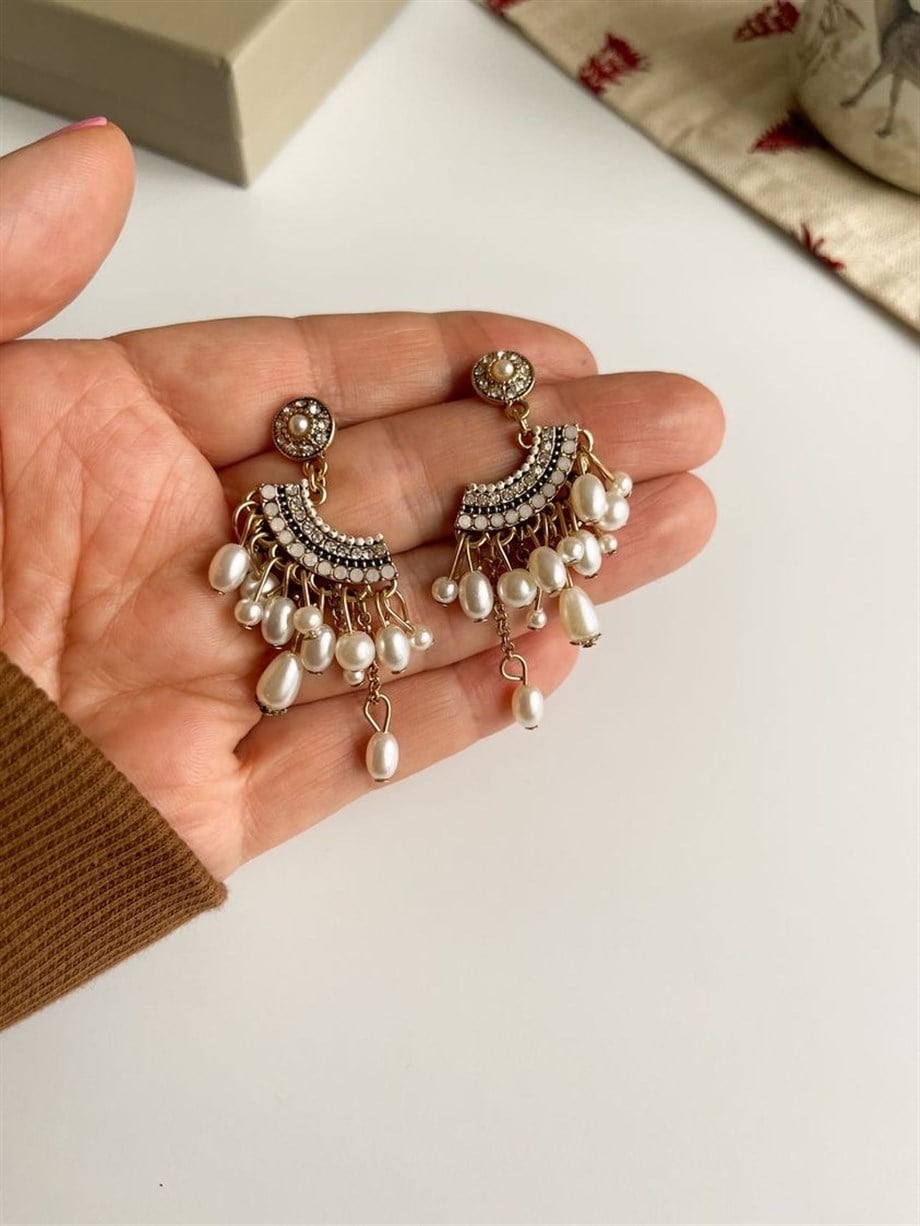 Özel Kaplama İncili Küpe (5 Cm)