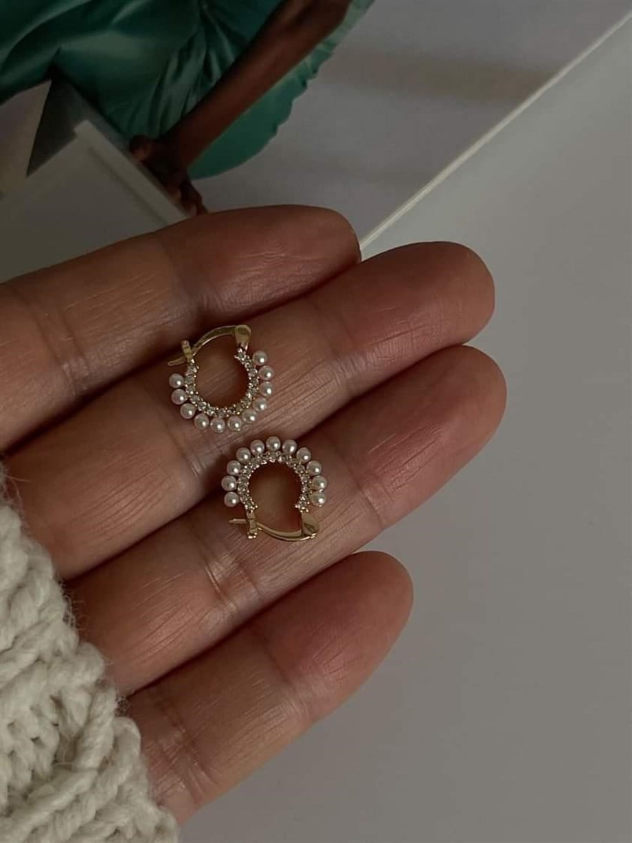 Özel Kaplama İncili Mini Halka Küpe (1.40 Cm)