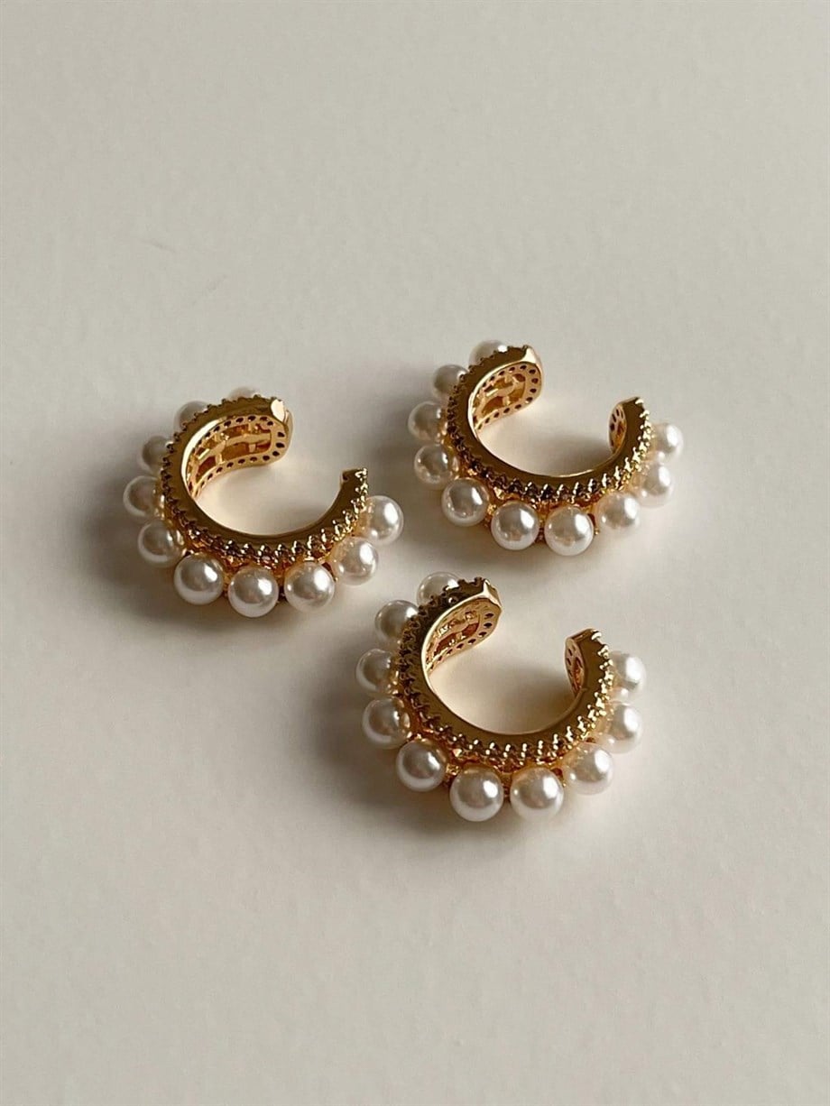 Özel Kaplama İncili Tekli Ear Cuff Küpe (2 Cm)