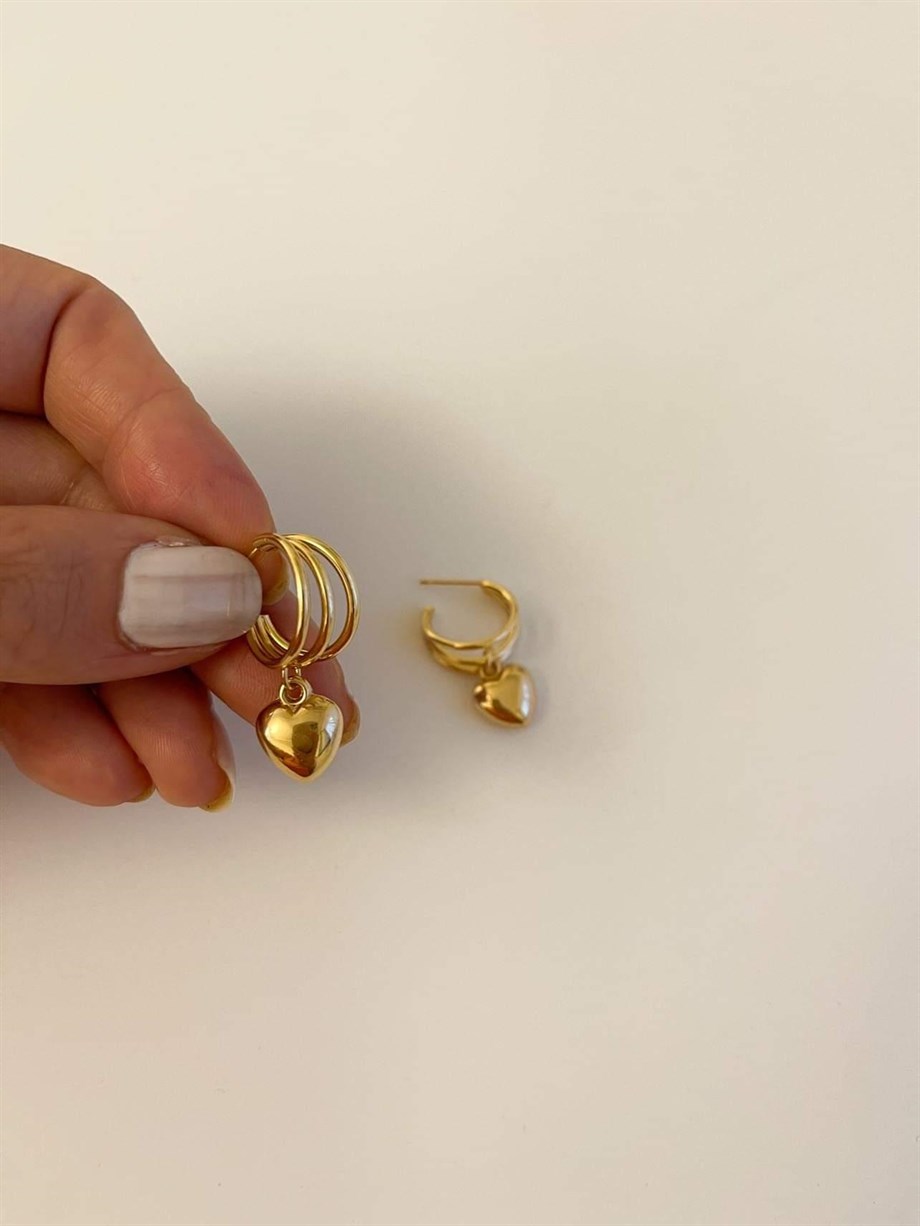 Özel Kaplama Kalpli Küpe (3 Cm)