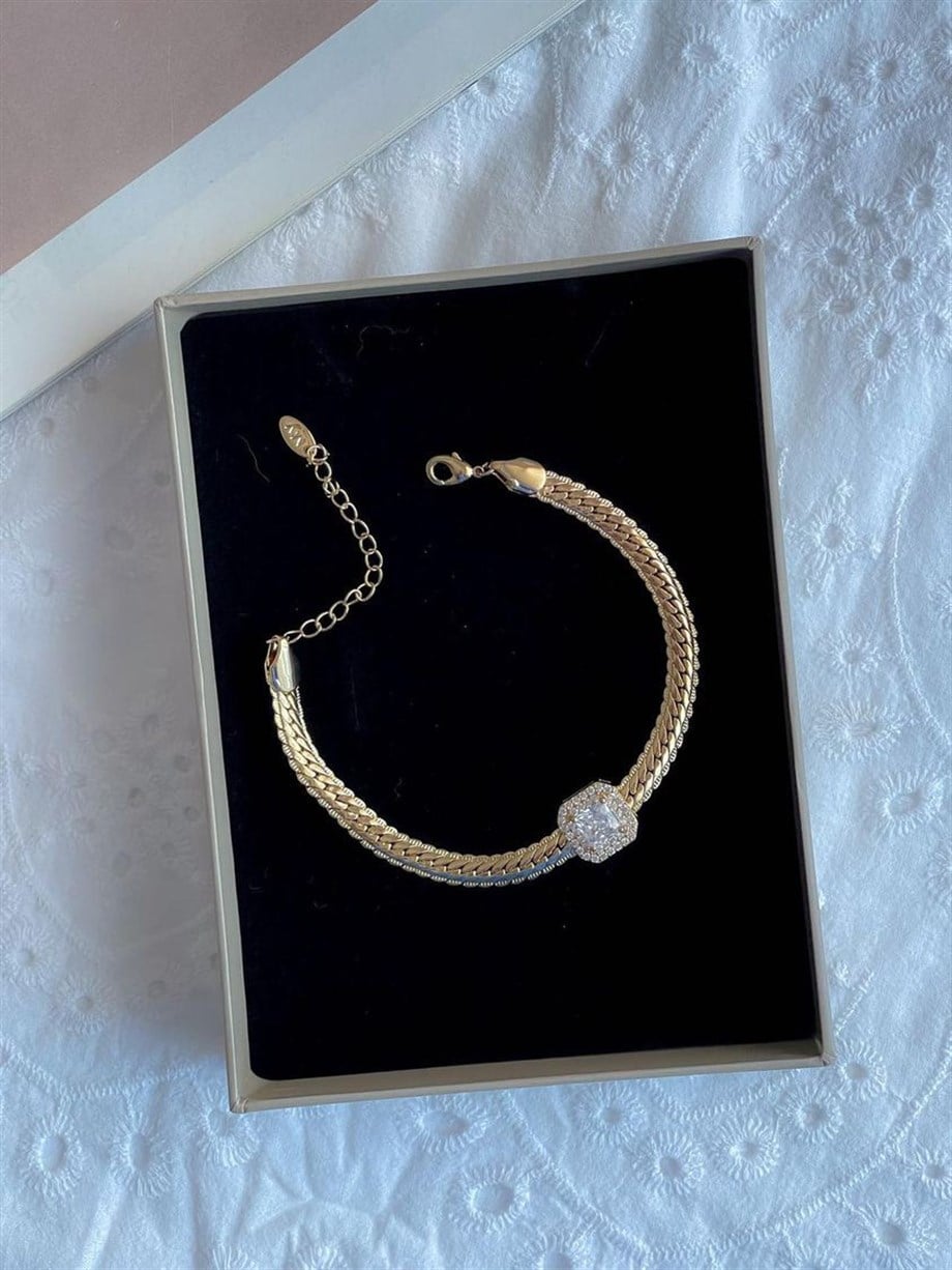 Özel Kaplama Mikro Altın Kaplama Baget Taşlı Bileklik (23 Cm)
