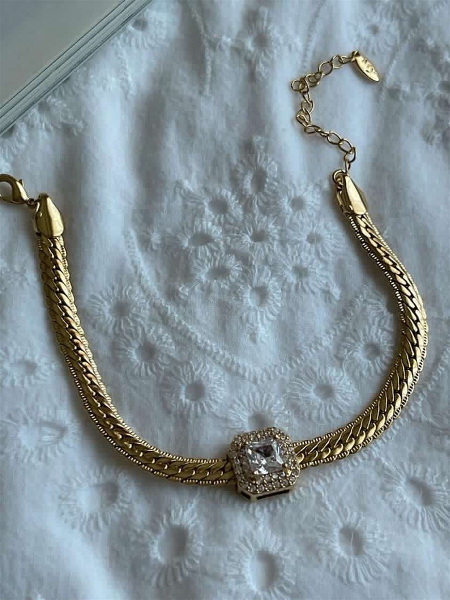Özel Kaplama Mikro Altın Kaplama Baget Taşlı Bileklik (23 Cm)