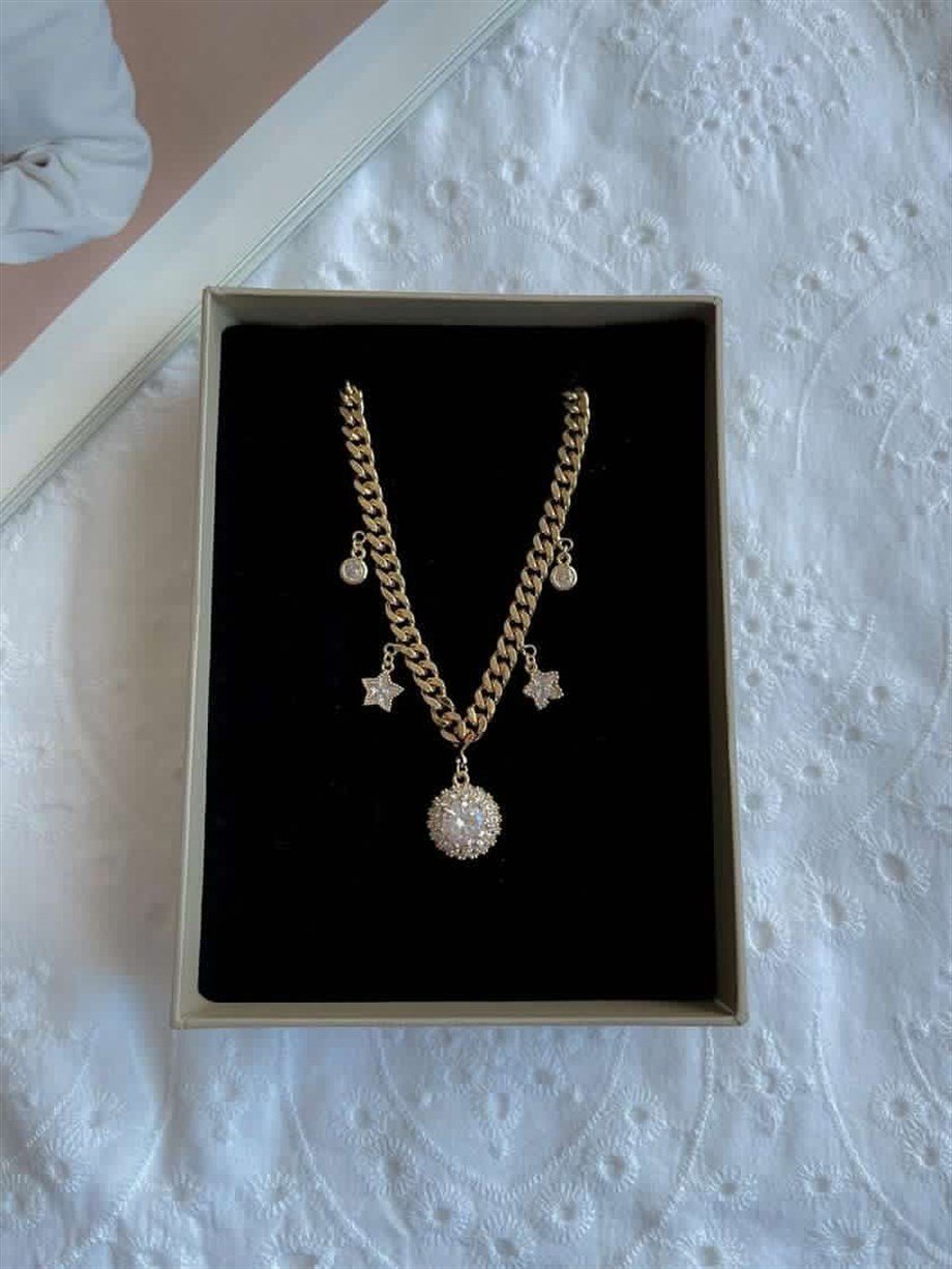 Özel Kaplama Mikro Altın Kaplama Baget Taşlı Kolye (43 Cm)