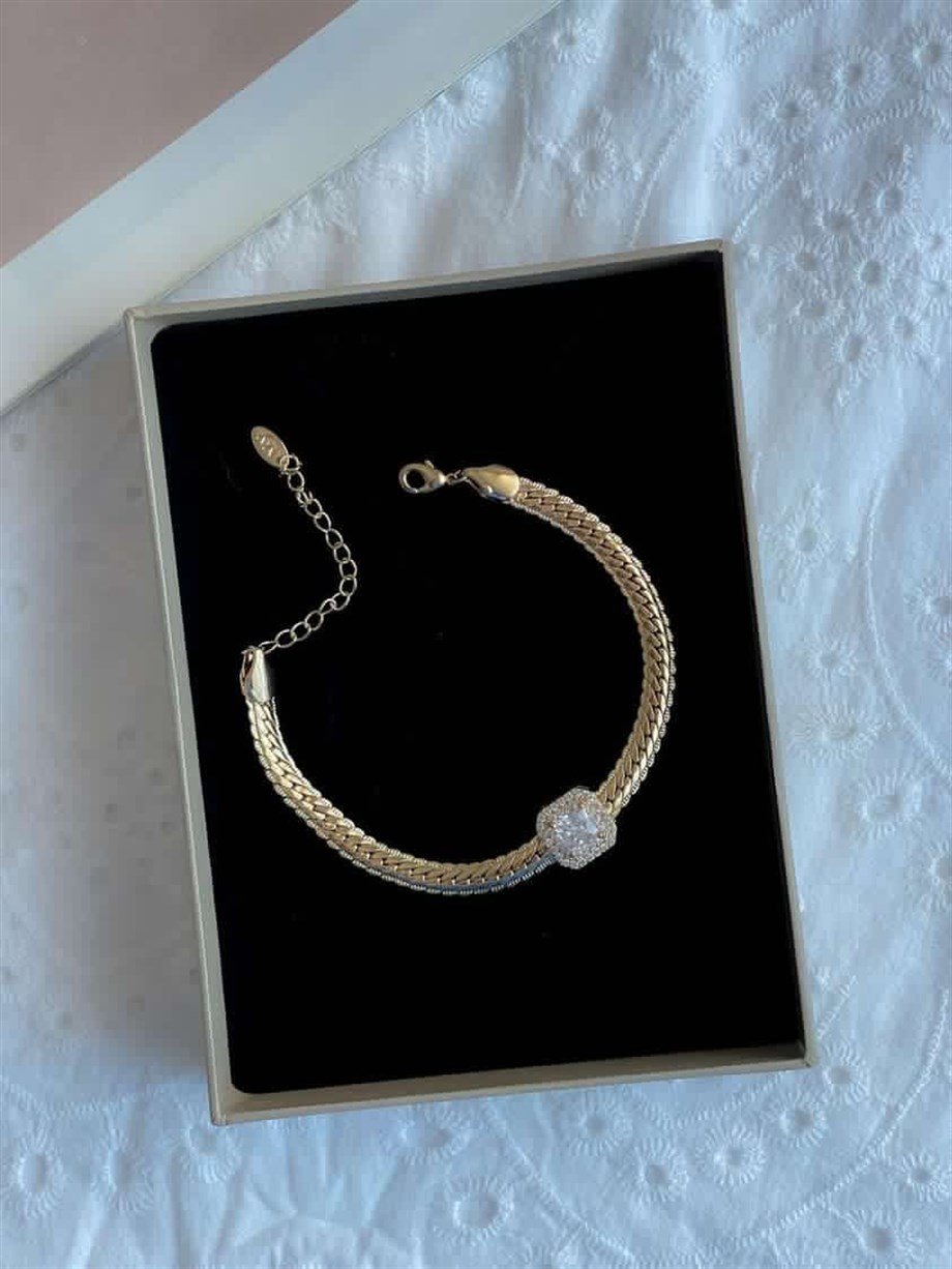 Özel Kaplama Mikro Altın Kaplama Baget Taşlı Bileklik (23 Cm)