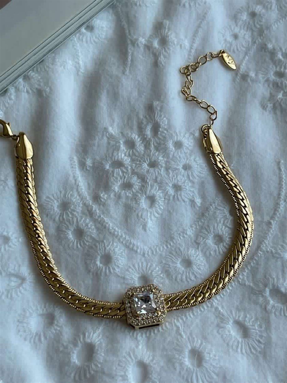 Özel Kaplama Mikro Altın Kaplama Baget Taşlı Bileklik (23 Cm)