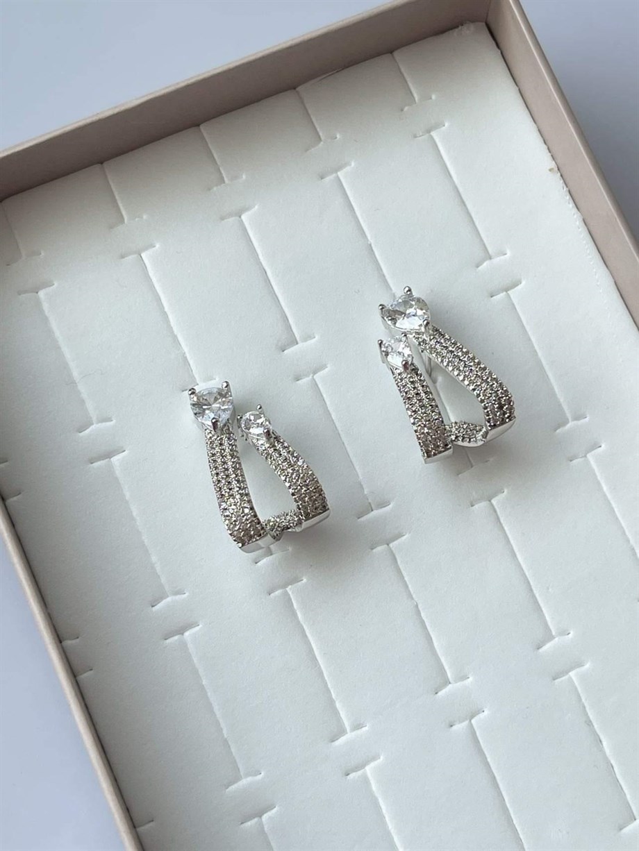 Özel Kaplama Pırlanta Model Zirkon Taşlı Küpe (2.5 Cm)