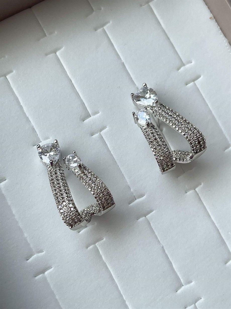 Özel Kaplama Pırlanta Model Zirkon Taşlı Küpe (2.5 Cm)