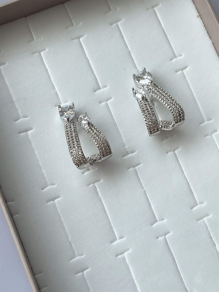 Özel Kaplama Pırlanta Model Zirkon Taşlı Küpe (2.5 Cm)