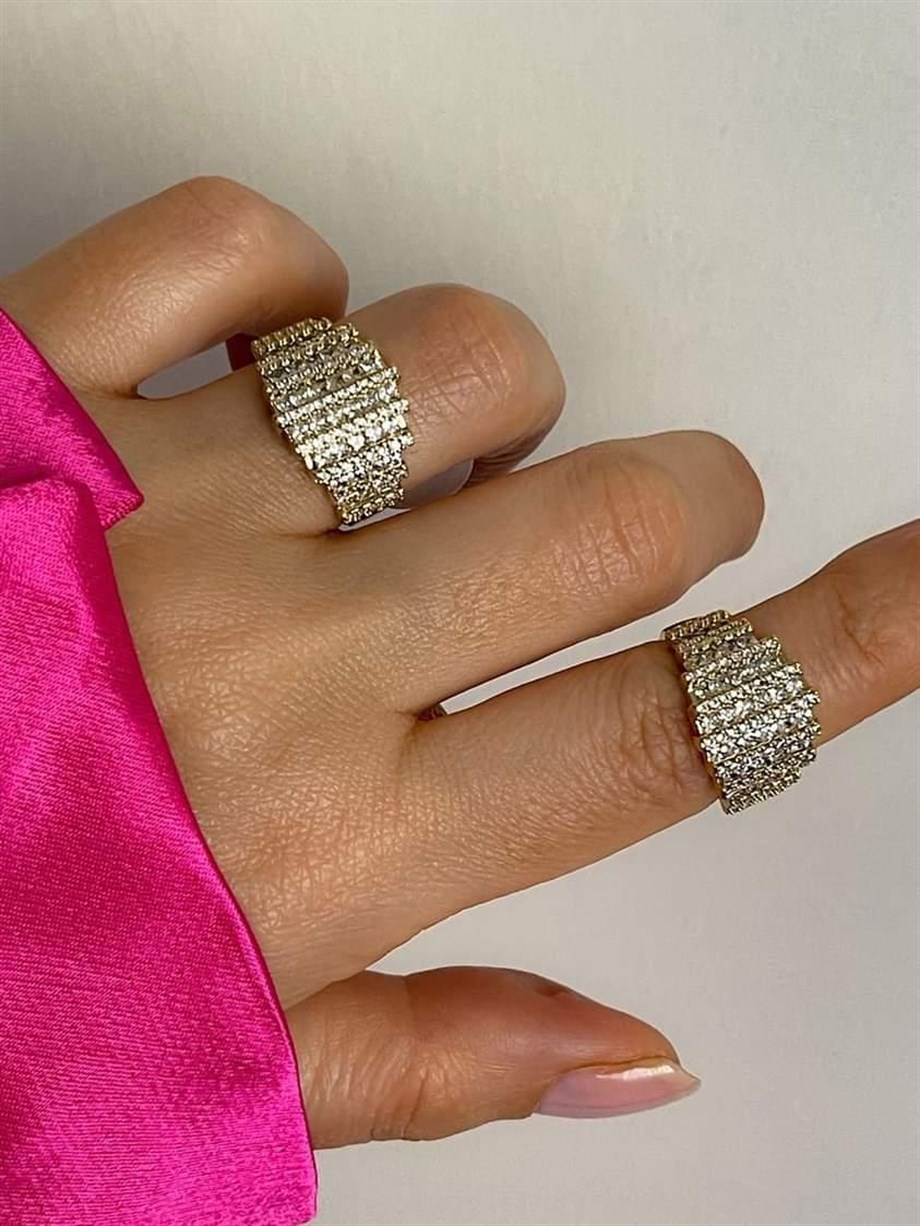 Özel Kaplama Premium Gold Renk Zirkon Taşlı Numaralı Yüzük (16 Numara)