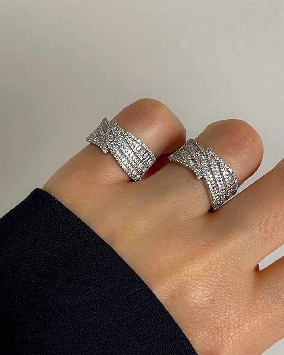Özel Kaplama Premium Gümüş Renk Zirkon Taşlı Numaralı Yüzük (17 Numara)