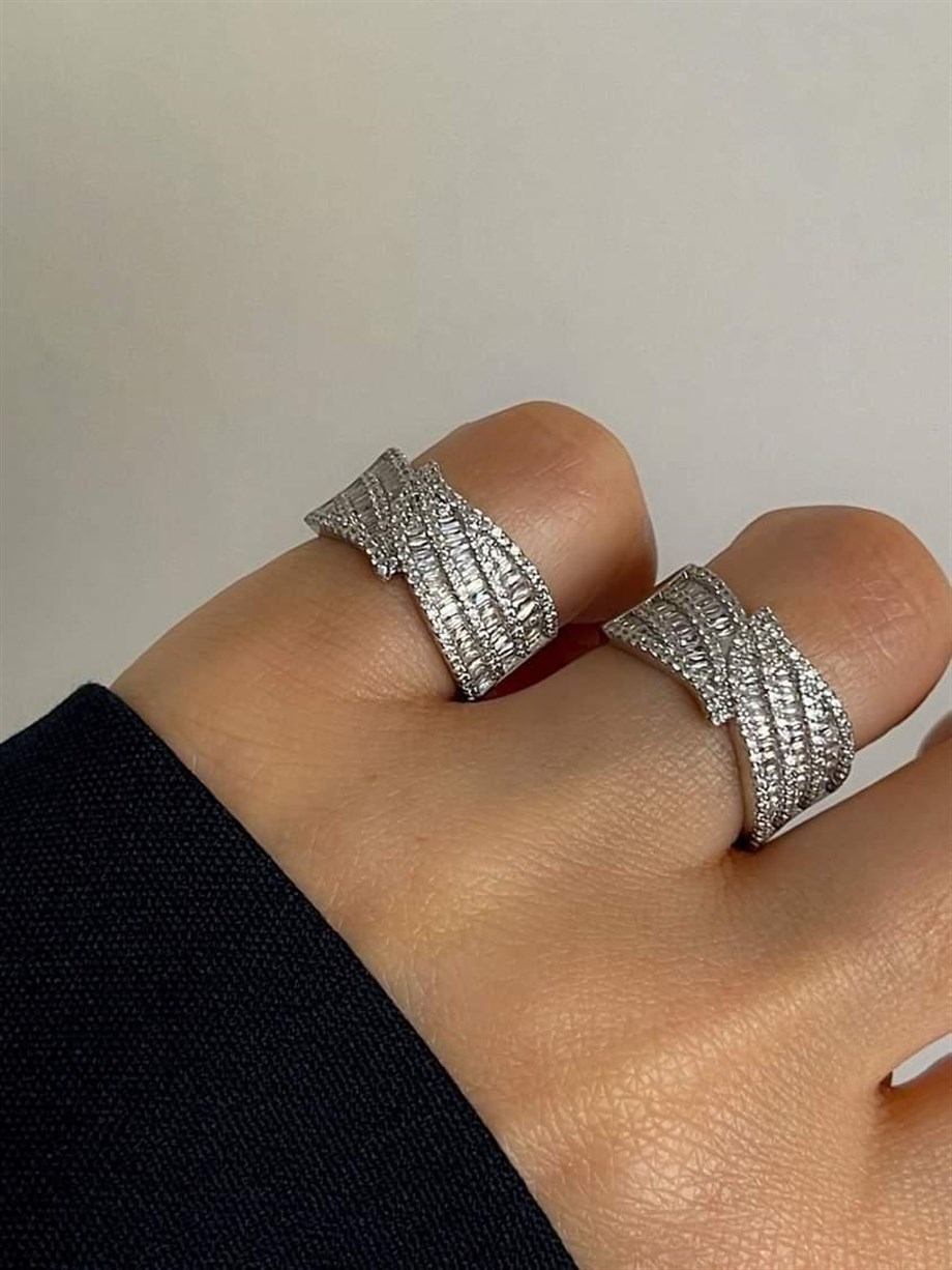 Özel Kaplama Premium Gümüş Renk Zirkon Taşlı Numaralı Yüzük (17 Numara)