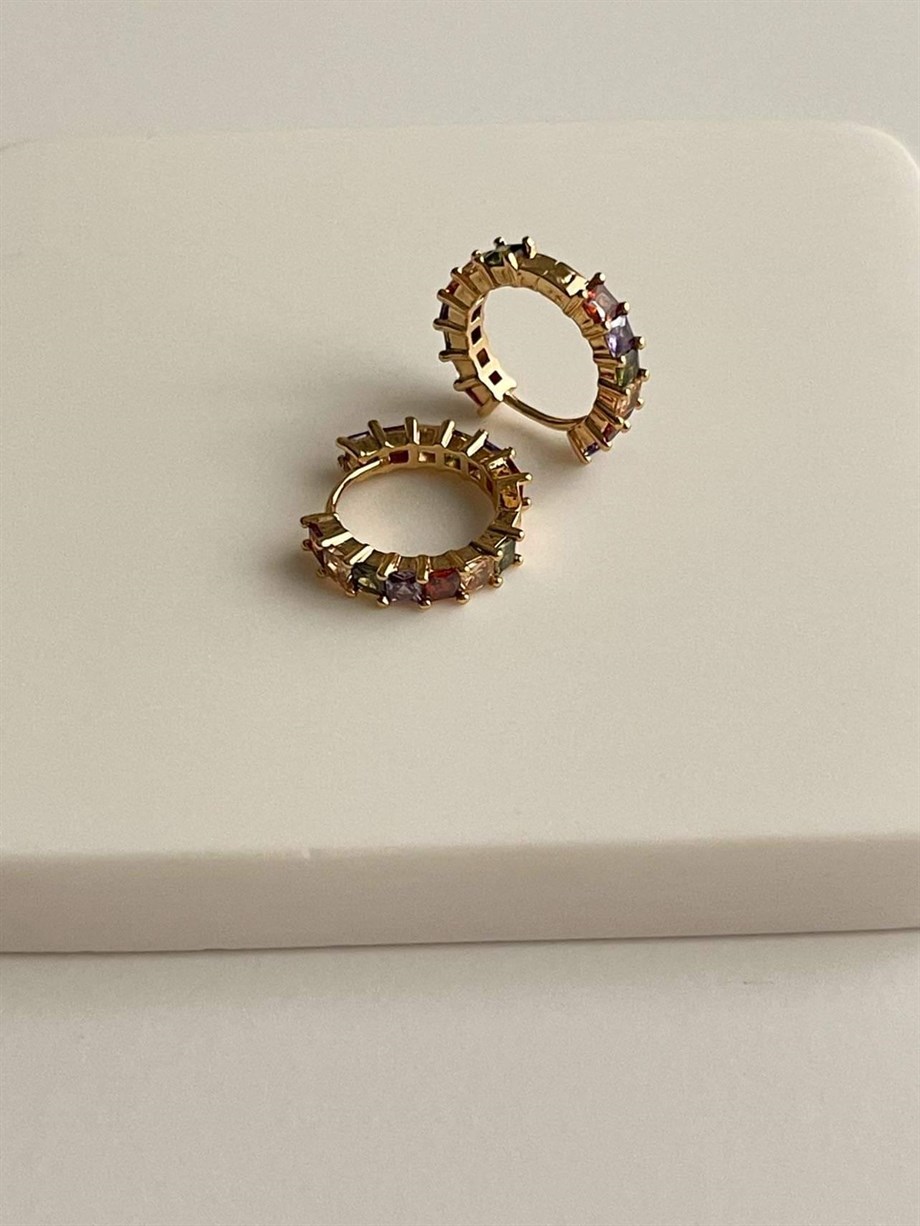 Özel Kaplama Renkli Baget Taşlı Halka Küpe (2 Cm)
